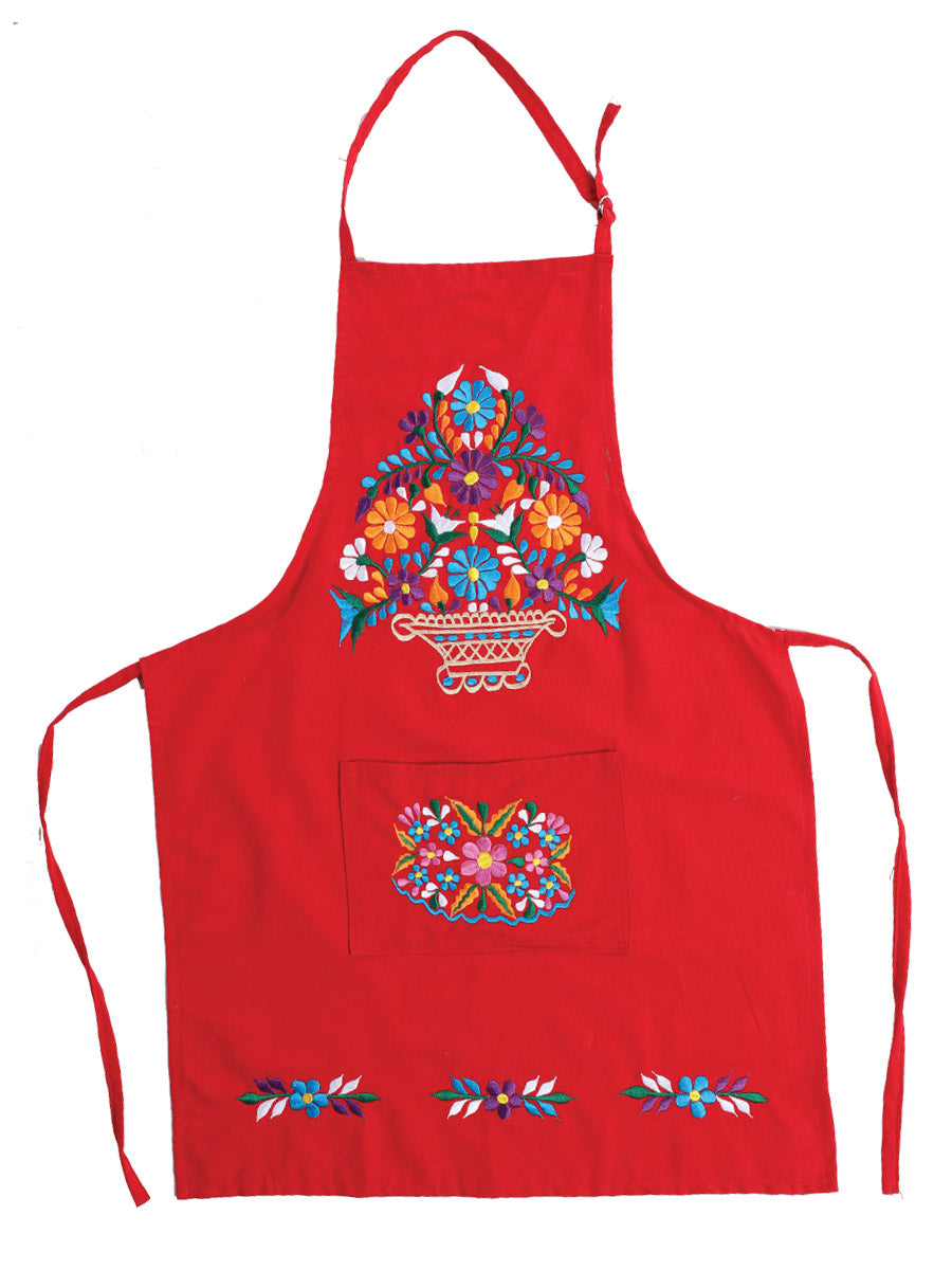 Mexican Artisanal Embroidered Apron 50% Cotton, %50 Polyester Red 603195