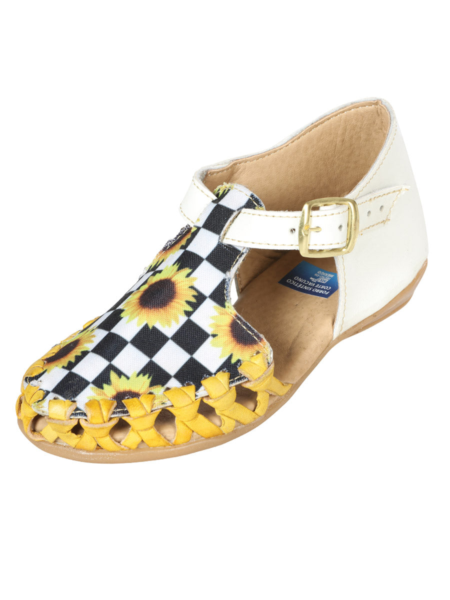 Artisanal Mexican Sandals Leather White/Yellow 603281