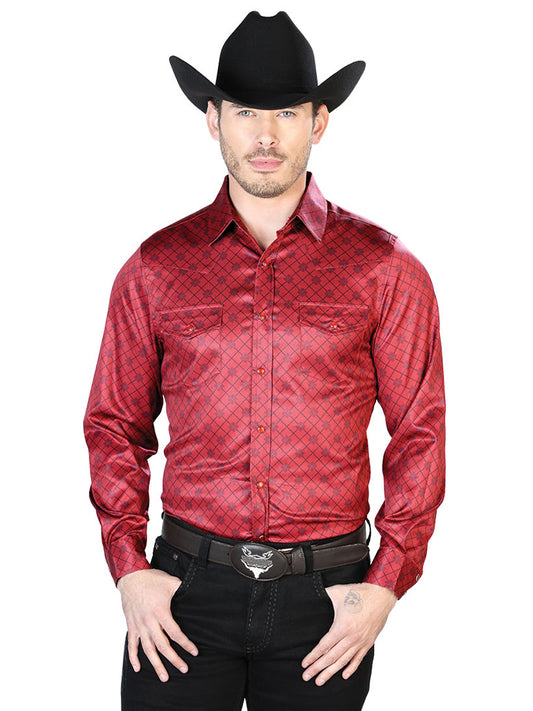 Burgundy Casual Long Sleeve Shirt 43955