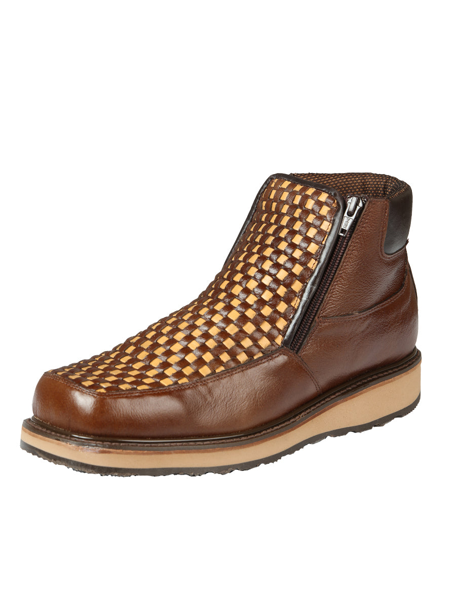 El General Men’s Ankle Boot with Zipper - Woven Brown/Honey
 
 45185