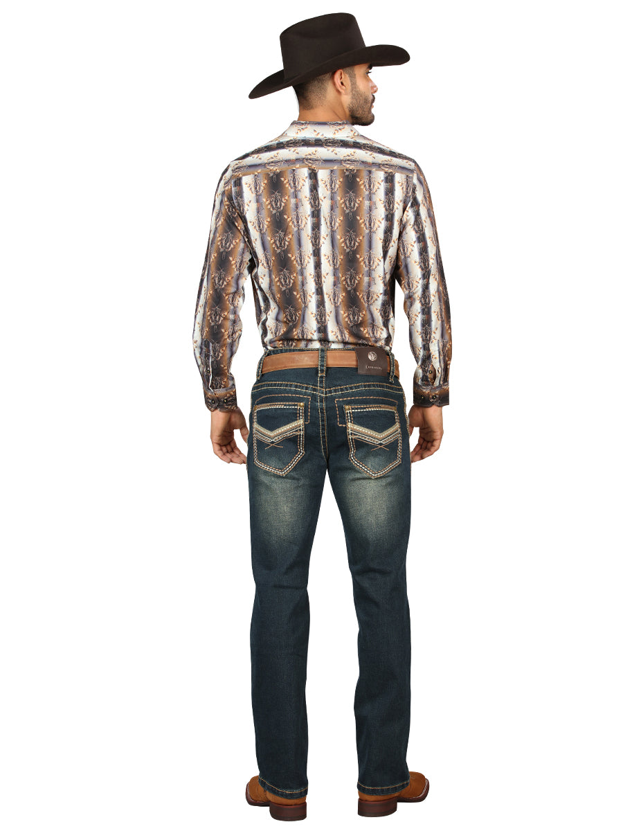 Centenario Men's Tinted Green Denim with Embroidered Details  45315