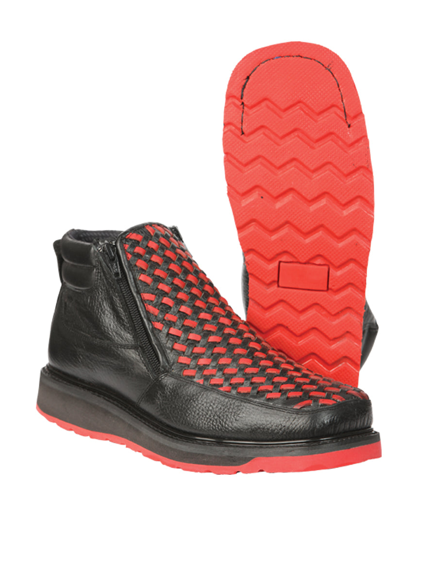 El General Men’s Ankle Boots with Zipper - Black/Red Petatillo  Leather 45402