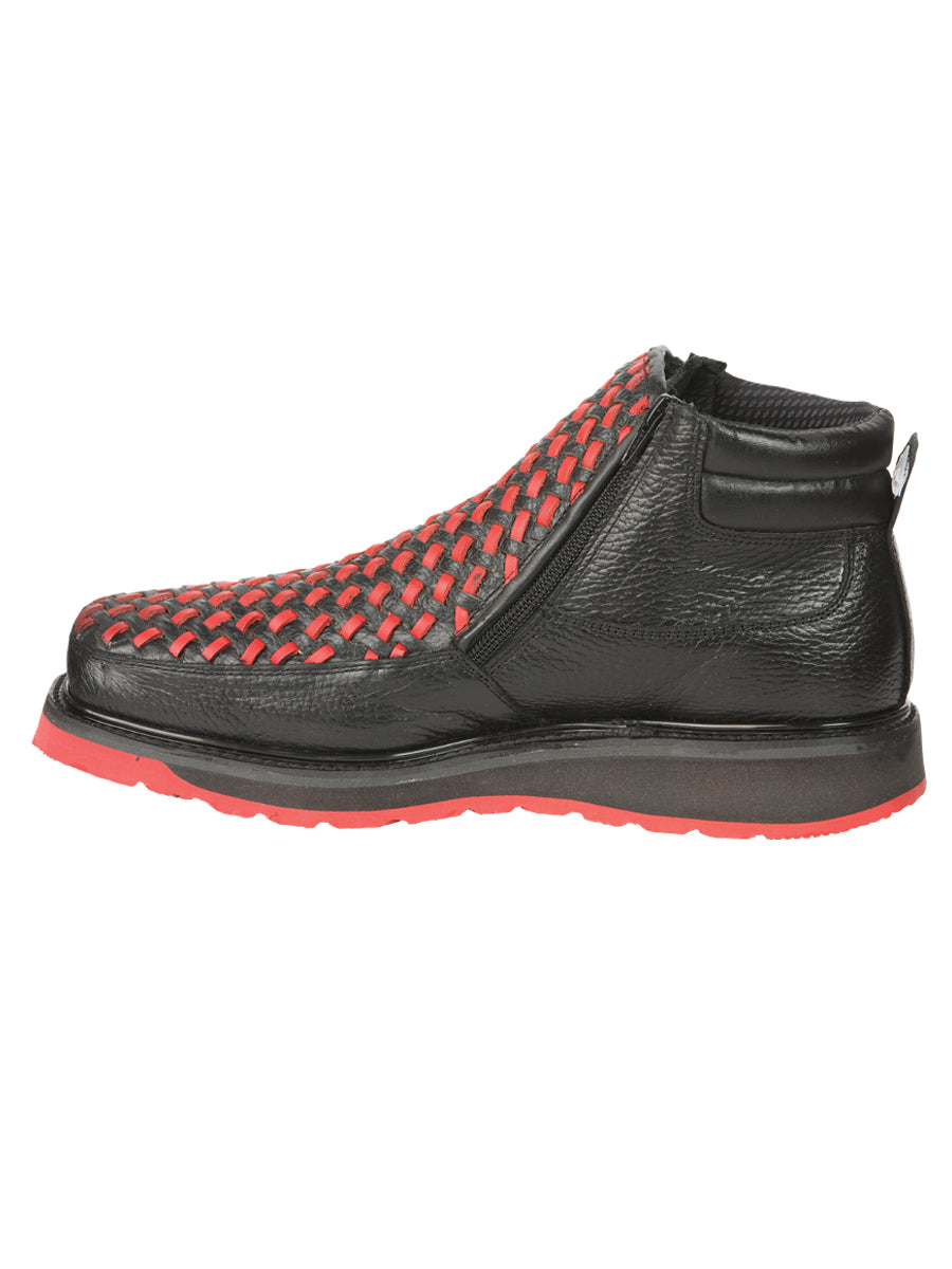 El General Men’s Ankle Boots with Zipper - Black/Red Petatillo  Leather 45402