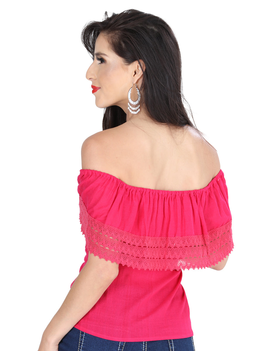 Artisanal Embroidered Blouse 50% Cotton, %50 Polyester Pink  601287