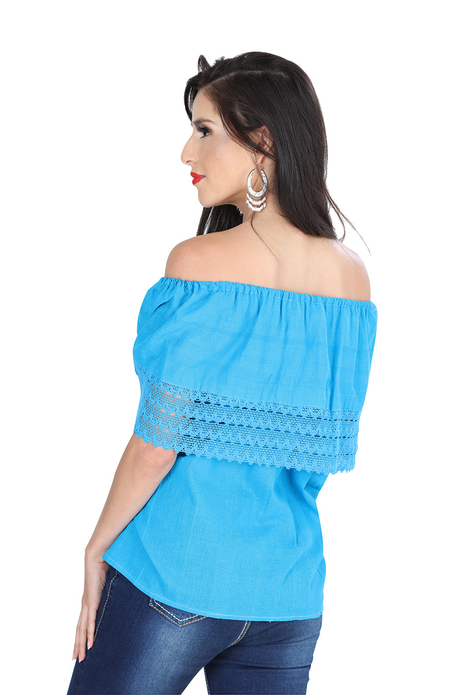 Artisanal Embroidered Blouse 50% Cotton, %50 Polyester Blue  601309