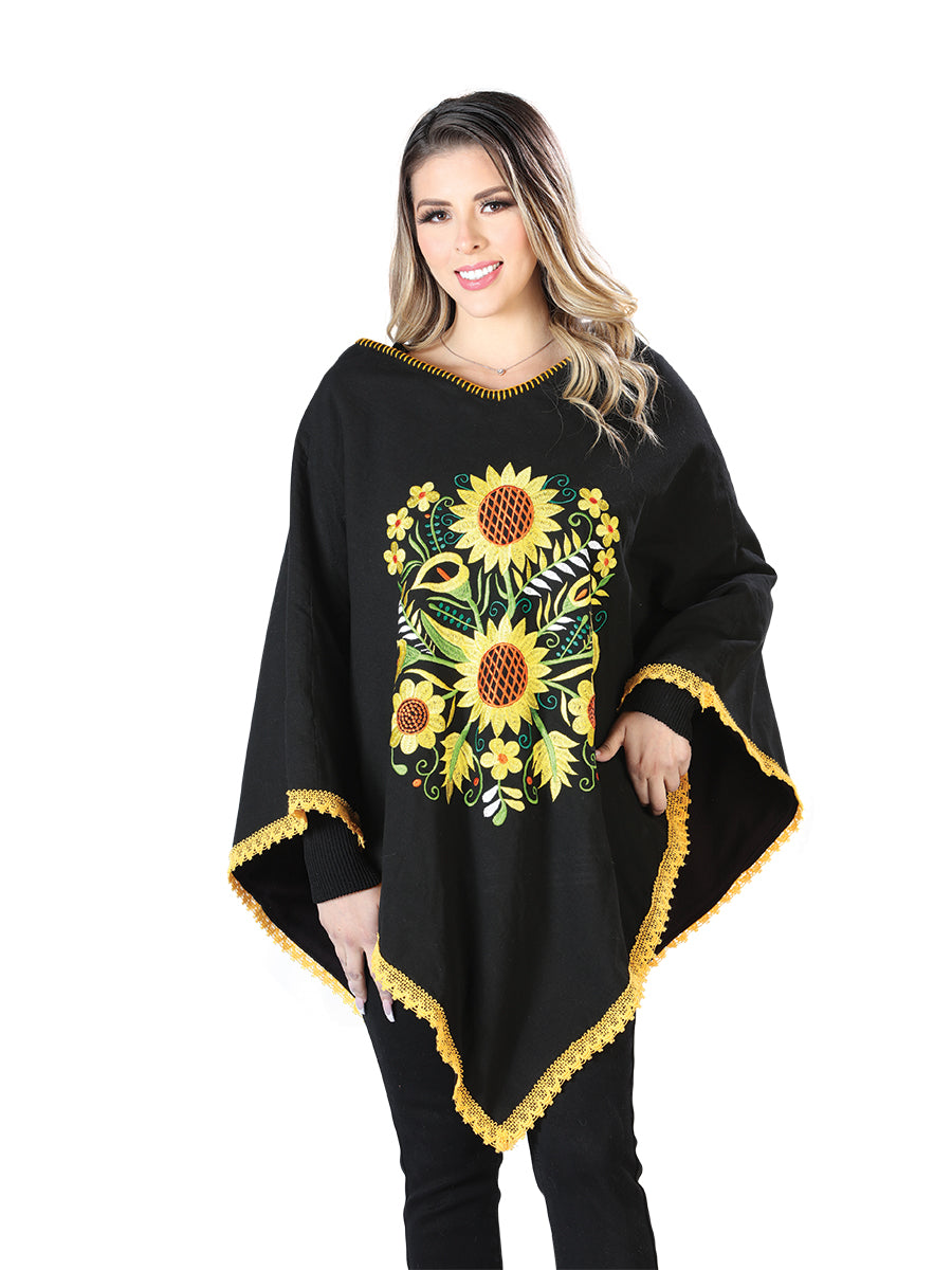 Artisanal Embroidered Poncho 50% Cotton, 50% Polyester Black  603827